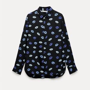 Zara collection lips printed slim button-down shirt